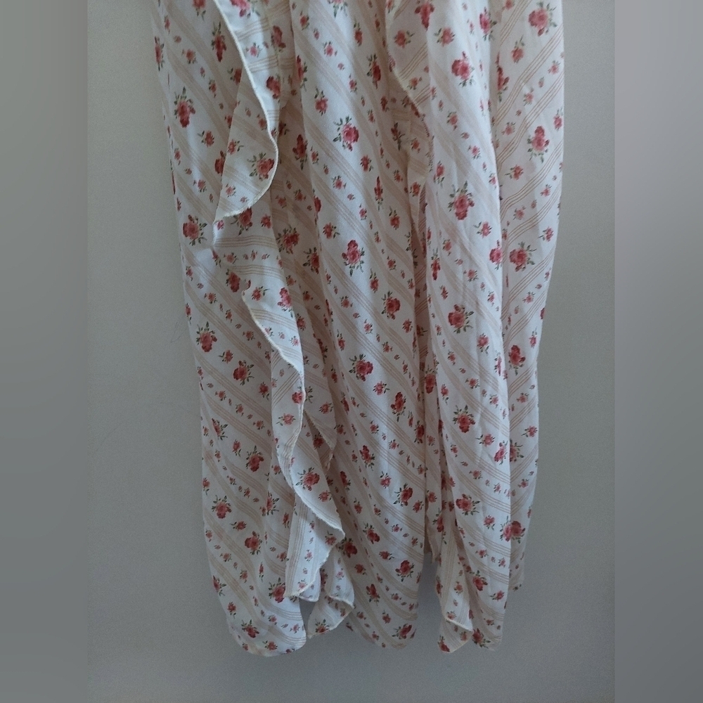 90s Y2K Ditsy Floral Ruffle Maxi Dress Spaghetti Straps Cream Bohemian Boho - Picture 3 of 7
